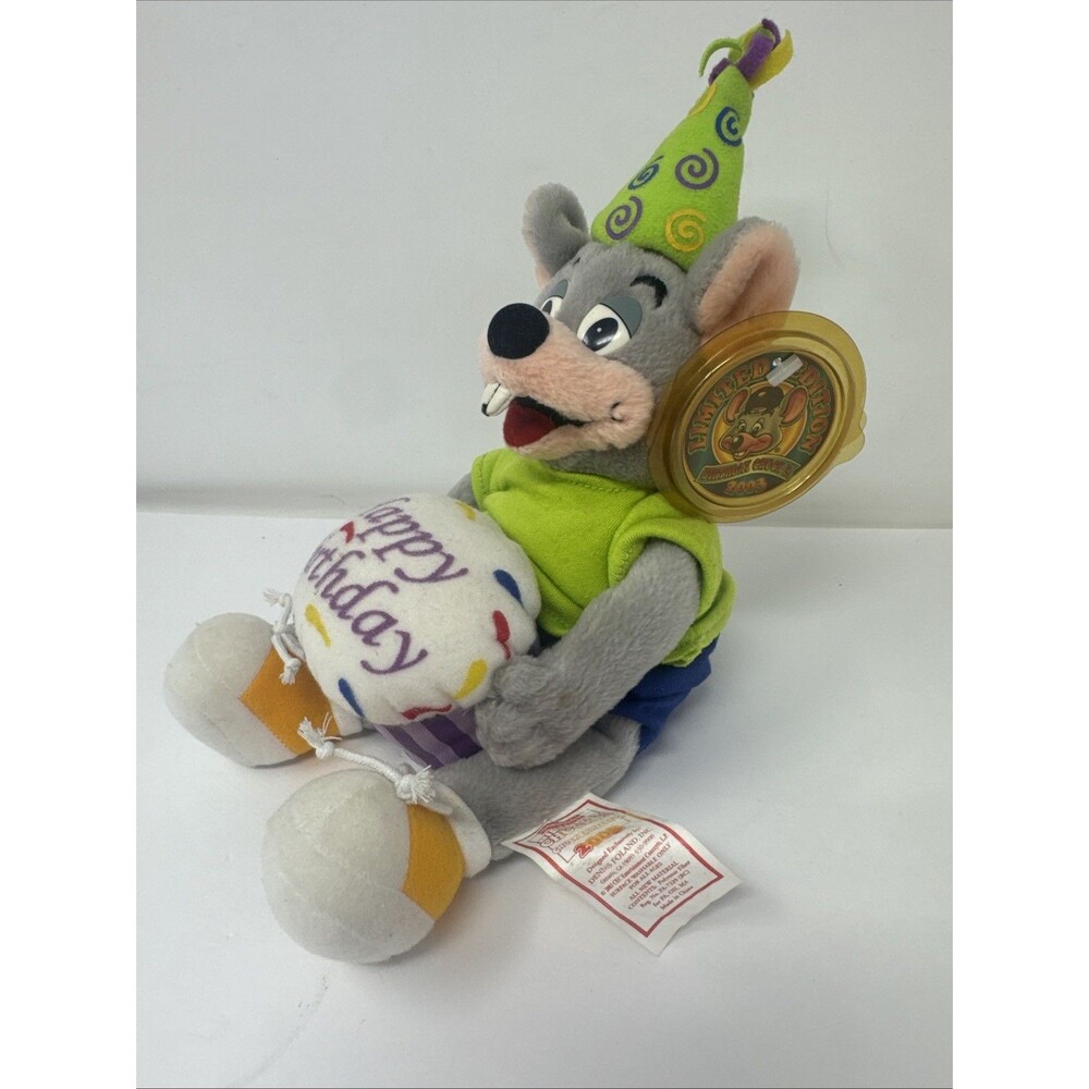 Chuck E Cheese 2003 Limited Edition “Happy Birthday” 8” Plush Toy with Tag